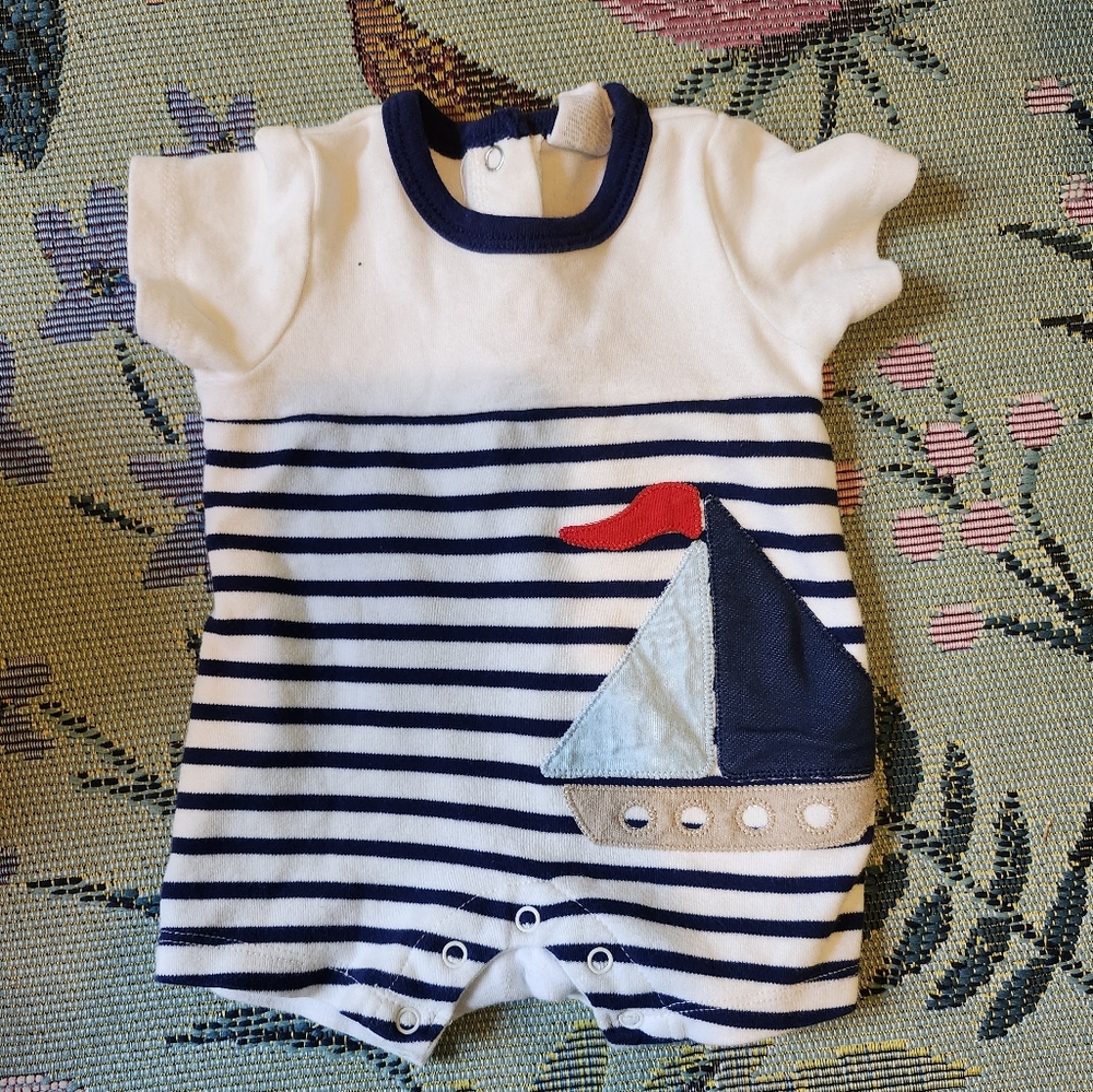 Starting Out Sail Boat One Piece 3 Months Nautical Stripes